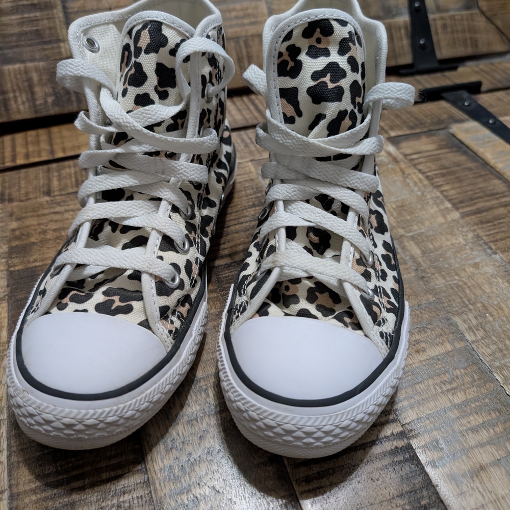 Leopard Print High-Top Kids Sneakers